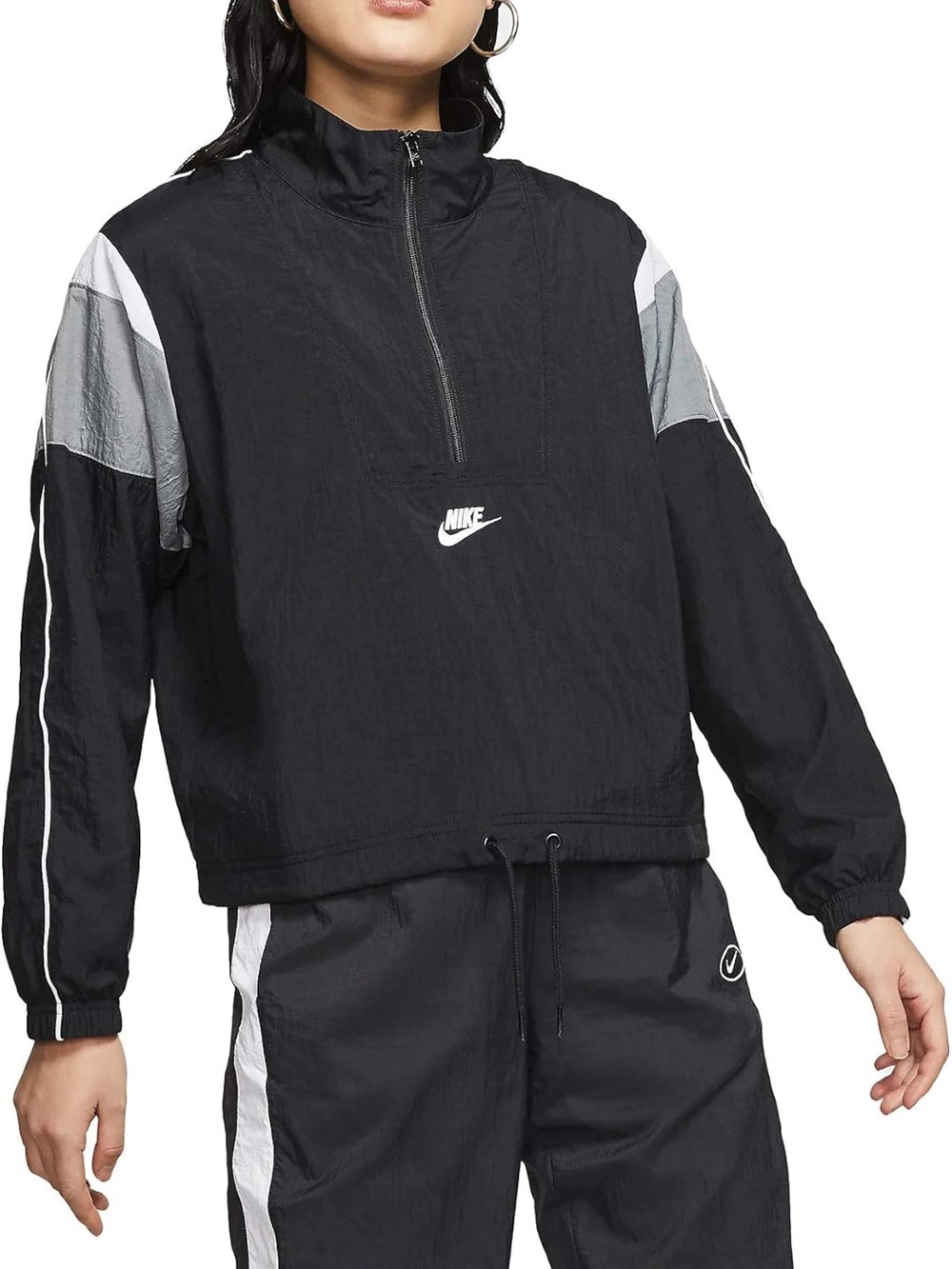 Nike Black Windbreaker Half-Zip Jacket with Gray & White Accents